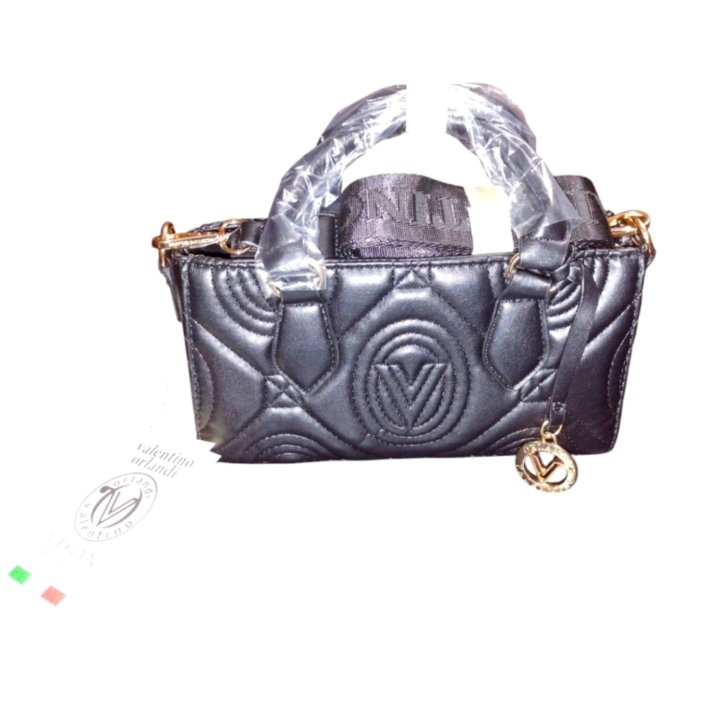 Valentino Orlandi Black Mini Quilted Bag with Gold Accents Nwt